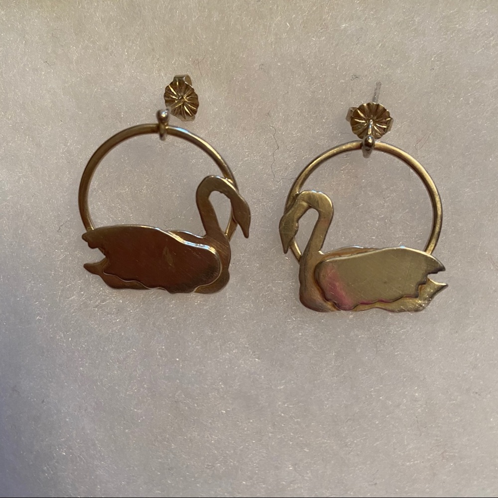 ML EARRINGS STERLING SILVER SWANS CIRCLE DROP ARTIST SIGNED HANDMADE